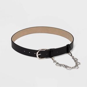 Women's New Polyurethane with Swag Chain Belt - Wild Fable Black L